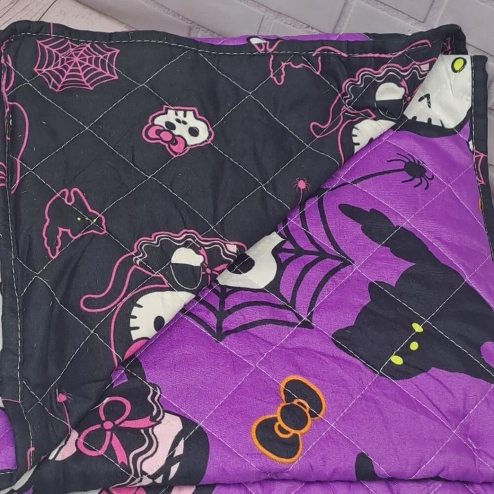 Sanrio Reversible Hello Kitty Halloween Twin Quilted Blanket Purple/ Black New